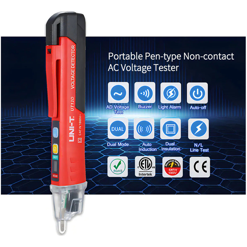 Tester Detector Fase Buscapolo Voltaje Uni-t Portatil 1000v Rojo Y Negro