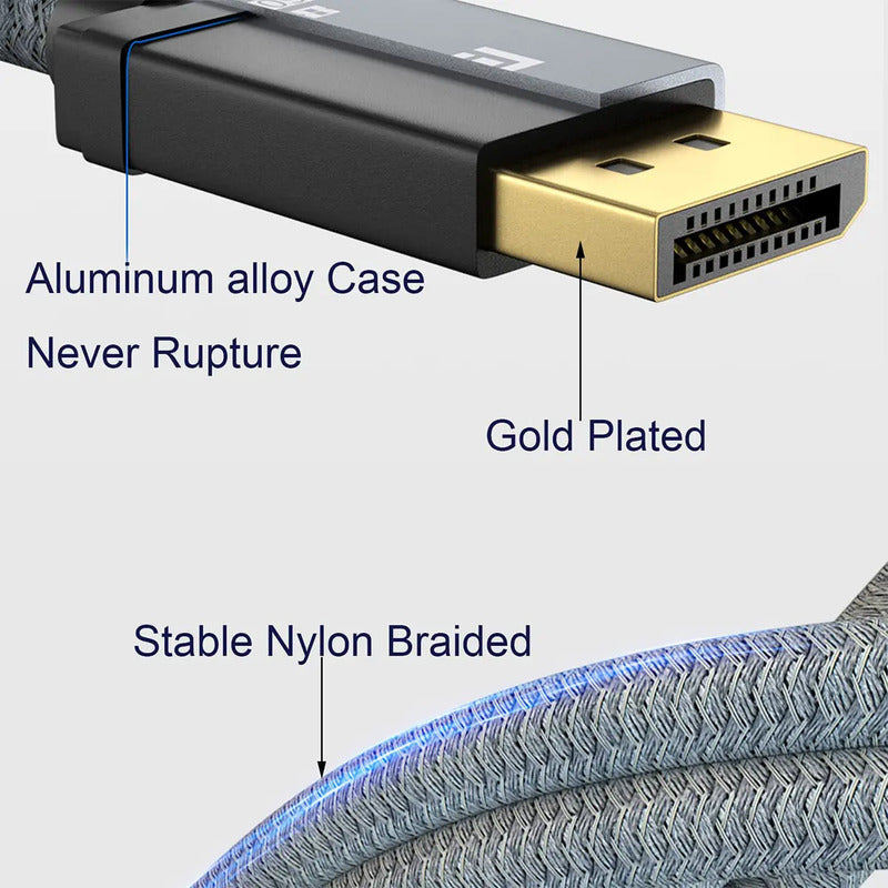 Cable Usb C A Displayport 1.4 8k 60hz 4k 144hz 2 Metros Alta Velocidad Resolución Gris