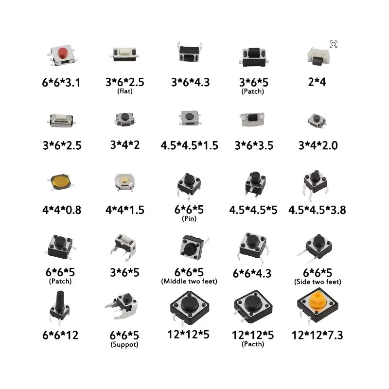 Kit 250 Pulsadores Switch Micro Pulsadores Boton 25 Tipos