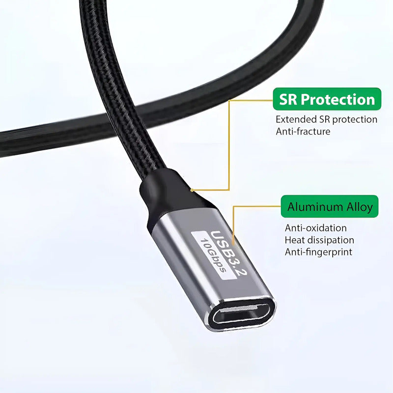 Cable Extension Macho Hembra Tipo C 10gbps Usb 3.2 3m Pd100w Gris Oscuro