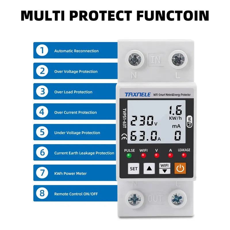 Rele Medidor Energía Smart Wifi Kwh 63a Bajo Y Alto Voltaje Color