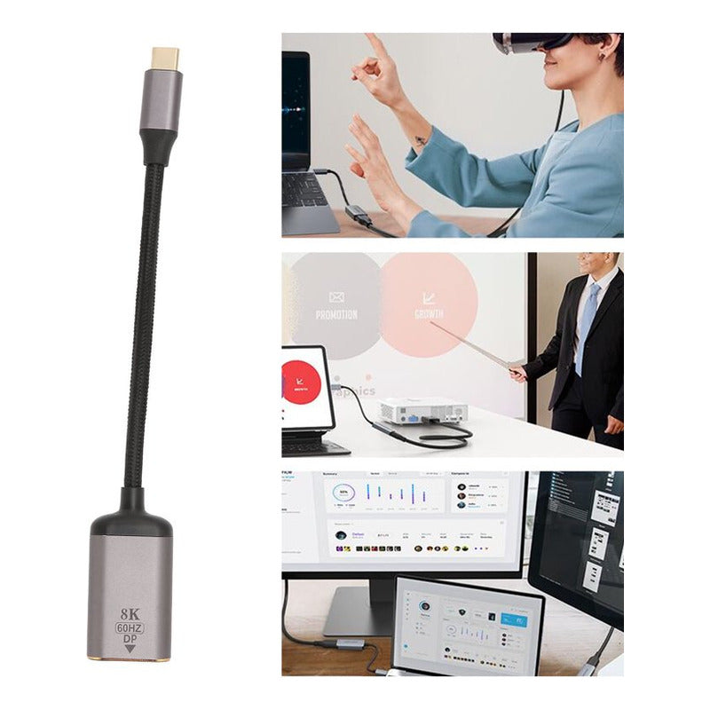 Adaptador Usb Tipo C A Displayport Hembra 4k 144hz- 8k 60hz Negro