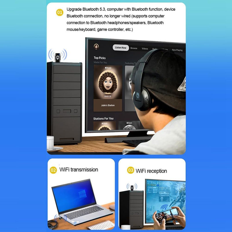 Adaptador Usb Wifi6 Bluetooth 5.3 Ax900 Doble Banda 2.4/5ghz