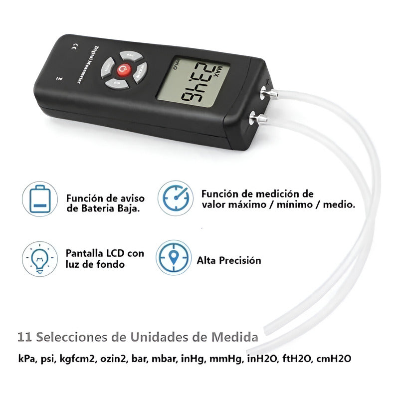 Manometro Digital Medidor Presion Diferencial 2psi Mbar Rec