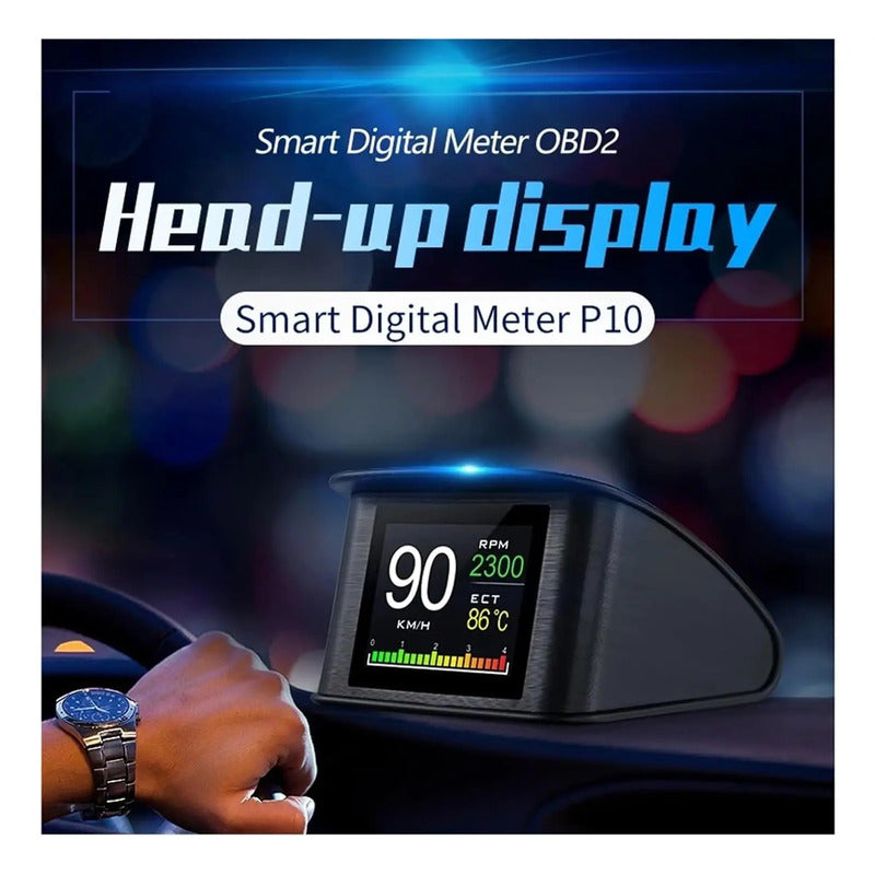Velocímetro Obd2 Obdii Medidor Digital Inteligente Pantalla Temperatura Hora Consumo De Combustible Hud P10 Negro
