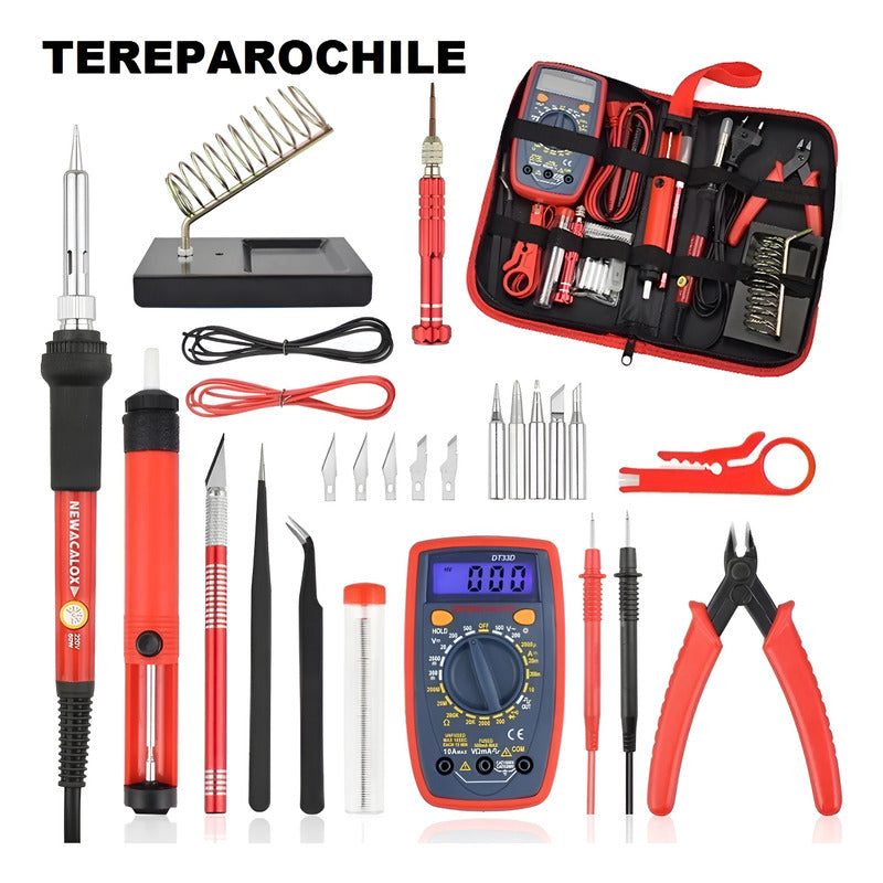 Kit Estuche Soldador Cautin Tester Pinzas Desatornillador