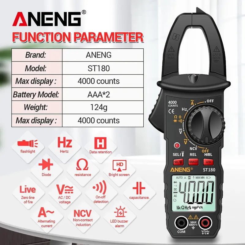 Aneng St180 4000 Recuentos Digital Pinza Medidor Multímetro