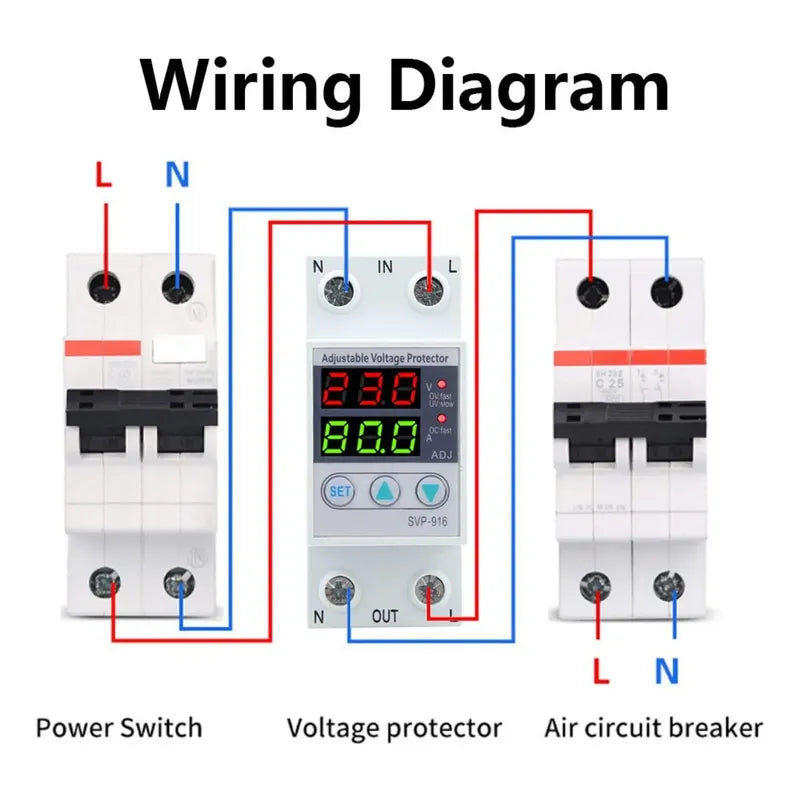 Rele Protector Sobre Y Bajo Voltaje Corriente - 220v 63a Din