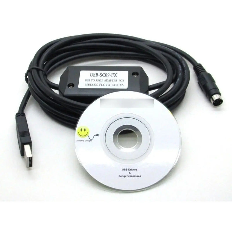 Cable Usb Rs422 Plc Melsec Mitsubishi Fx Series Usb-sc09-fx Negro Con Módulo Amarillo