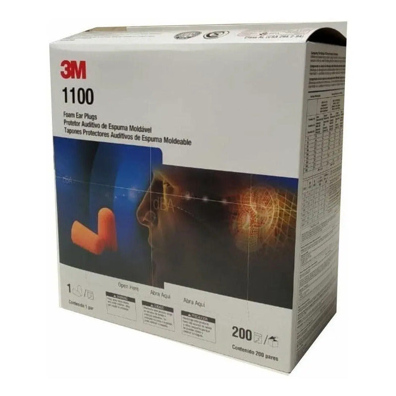 Kit De 200 Pares De Protectores De Orejas Con Almohadillas Para Los Oídos, 3 M 1100 Naranja Claro