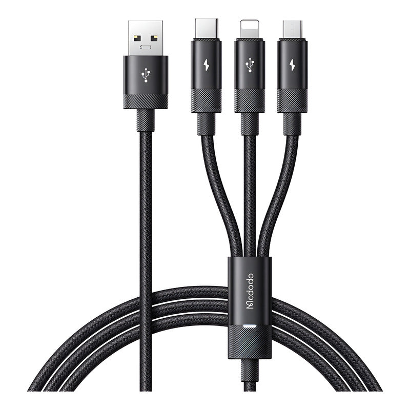 Cable Cargador Usb 3 En 1 Para Lightning Tipo-c Y Micro Usb