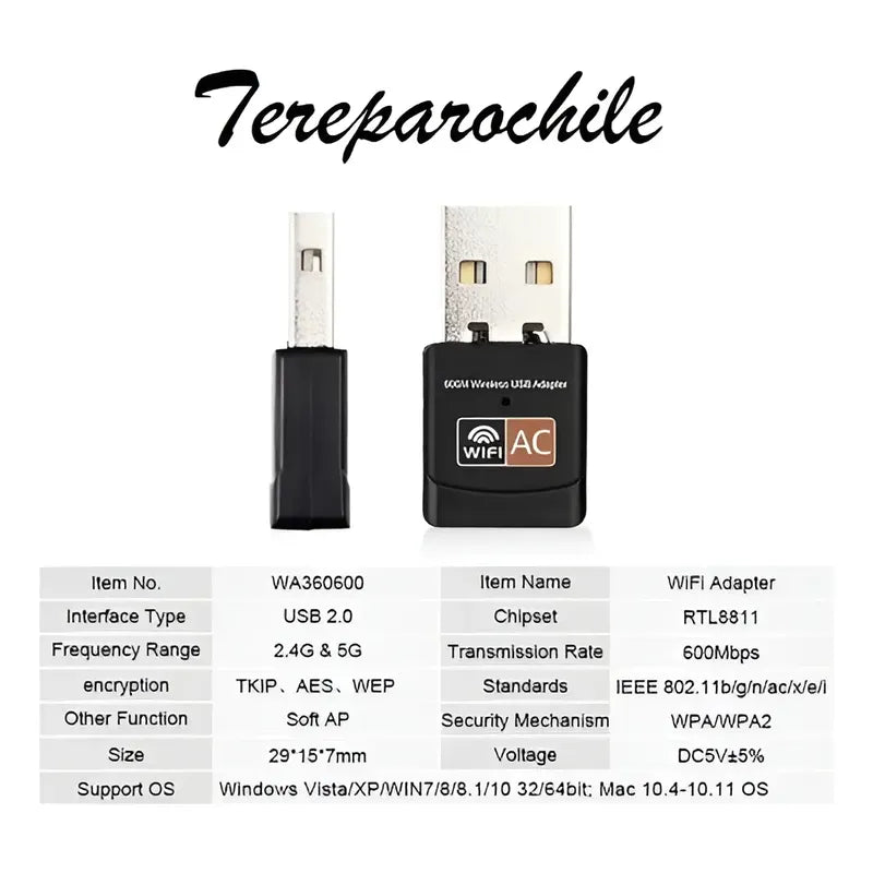 Mini Receptor Inalambrico Wifi Usb 2.4 Ghz 5ghz Wlan 600mbps