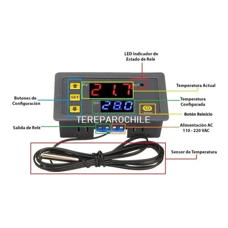 Termostato Control Digital Temperatura Frio Calor W3230 220v