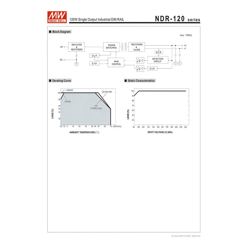 Fuente Poder Mean Well Riel Din Metal 24v 120w Ndr-120-24