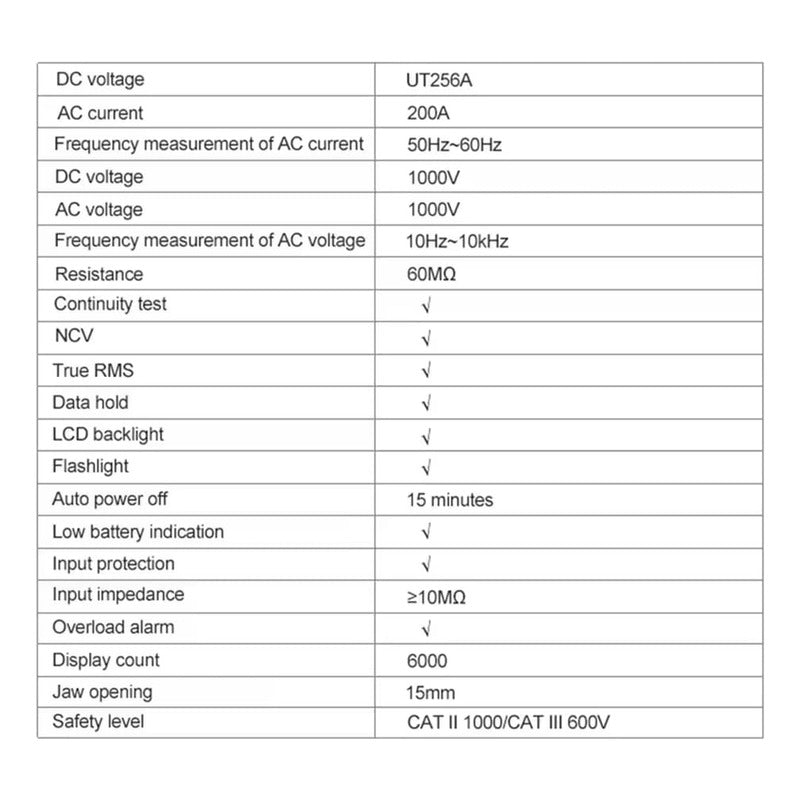 Amperimetro Medidor Horquilla Digital Ut256a Rms Uni-t 200a