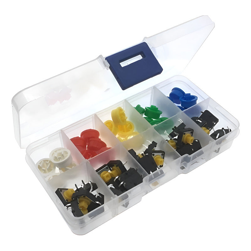 Pack 25 Pulsador Color 4 Pines 12 X 12mm + Caja Organizadora Multi