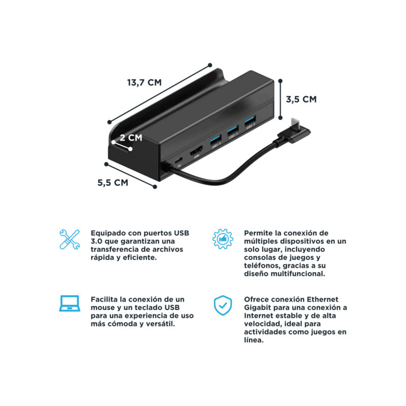 Base Para Steam Deck 6 En 1 Hdmi 4k Pd Ethernet Usb Tipo C
