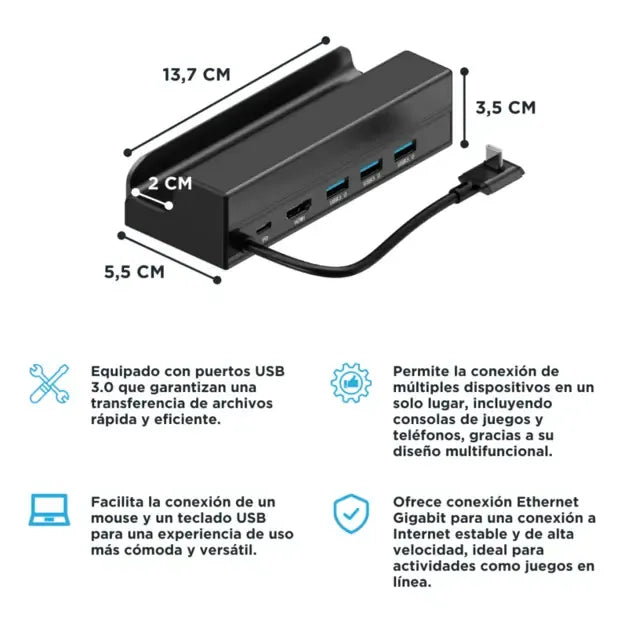 Base Para Steam Deck 6 En 1 Hdmi 4k Pd Ethernet Usb Tipo C