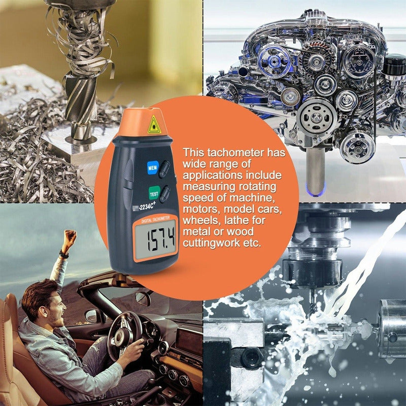 Tacometro Digital Medidor Rpm Sin Contacto Infrarrojo Laser Naranjo Negro