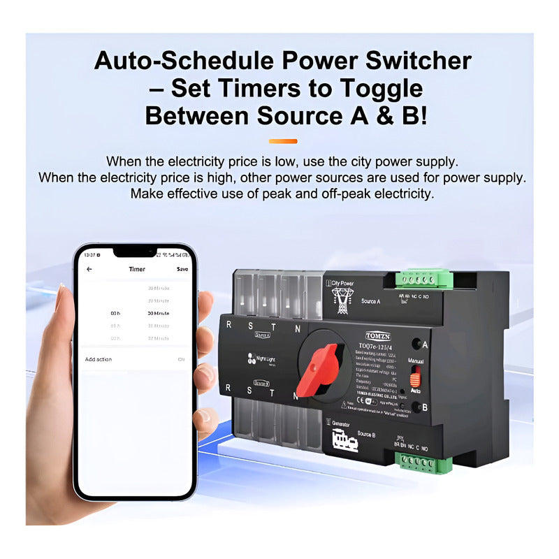 Interruptor Trifasico Ats 63a 220/380v Wifi Smart Ewelink Negro