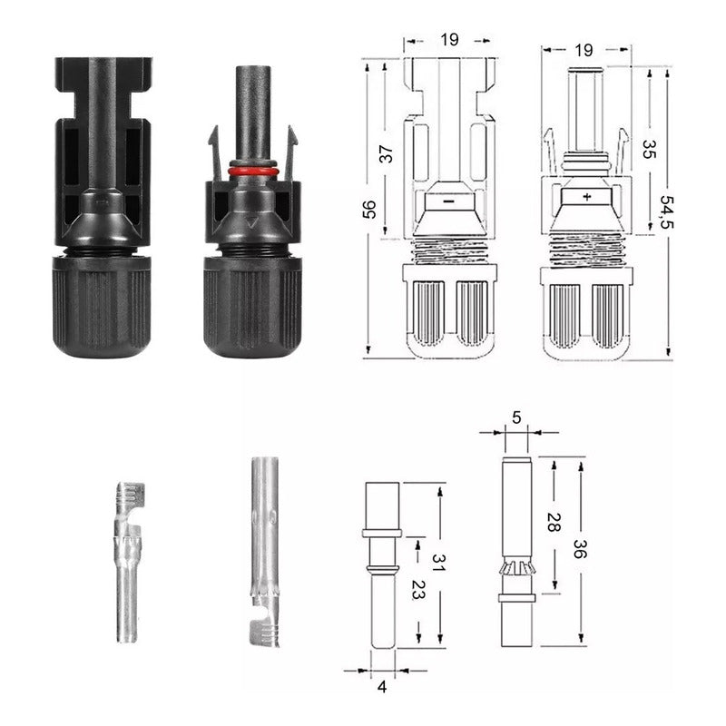 10 X Conectores Mc4 Macho Hembra Panel Solar + Llave Regalo Negro