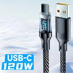 Cable De Carga Usb A - Usb C Pantalla Led 120w Nylon Negro Negro