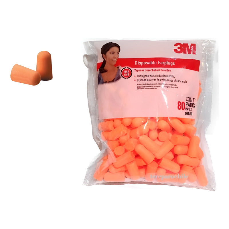 Pack 160 Tapones 3m Protectores Auditivos Oído Desechables Naranja