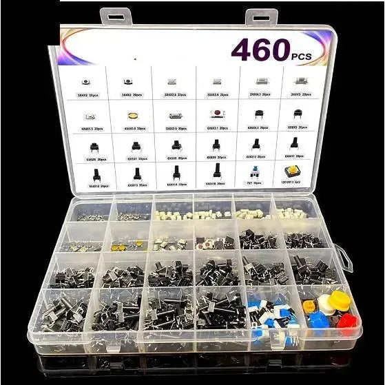 Kit 460 Botones Interruptor Pulsador Microbotones 24 Tipos Negro