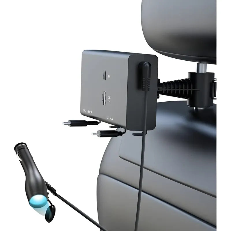 Estacion Carga Telefono 65w Asiento Trasero Auto Usb Cargado Negro
