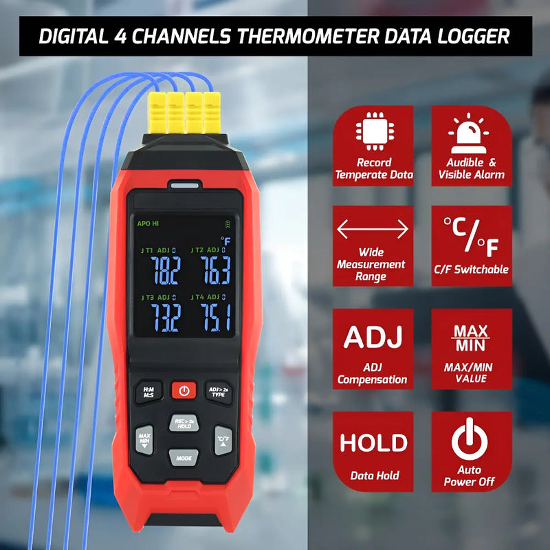 Termometro Ambiental 4 Canales Termocupla Data Logger Alarma