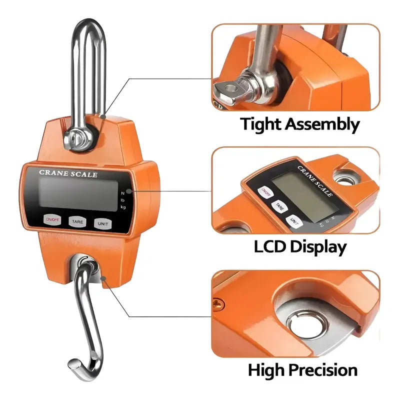 Balanza Pesa Digital Colgante Gancho Portátil 300 Kg Romana Naranja