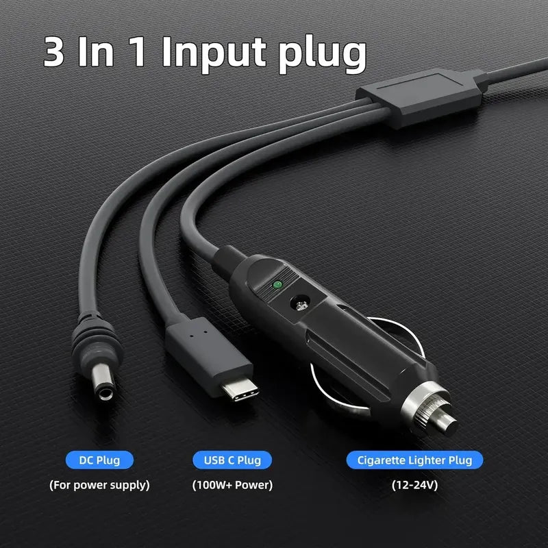Cable Cargador De Auto 3 En 1 Para Starlink Mini Tipo C 2mt Negro Y Gris