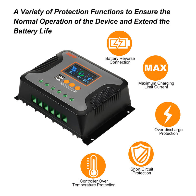 Controlador Carga Solar 60a 12v 24v 36v 48v Pwm Lcd