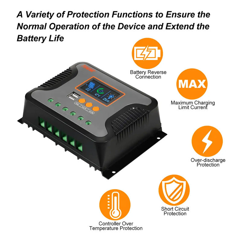 Controlador Carga Solar 60a 12v 24v 36v 48v Pwm Lcd