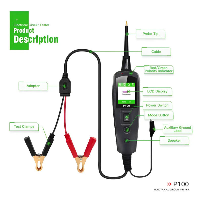 Punta Lógica 12-24 Probador De Circuito Eléctrico Automotriz Verde