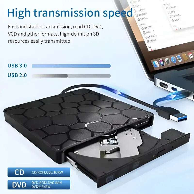 Lector Grabador Dvd Cd Externa Usb3.0 Usb C Otg Portatil Negro