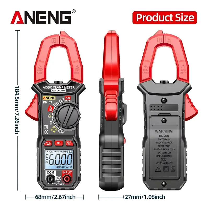 Pinza Amperimétrica Digital Aneng Pn103 Ac Dc 600a 600v Pantalla Lcd
