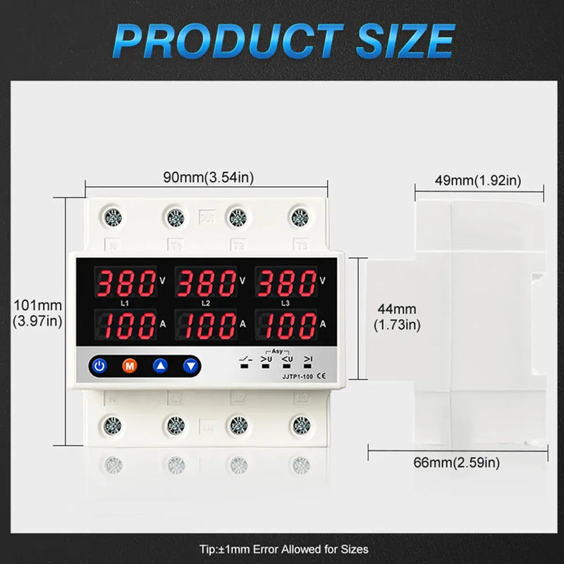 Protector Trifasico De Voltaje Amperaje 100a 220v Riel Din