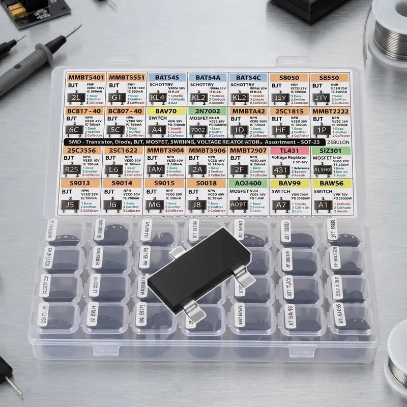 Set De 1400 Piezas Sot-23 Transistores Bjt Mosfet Diodos