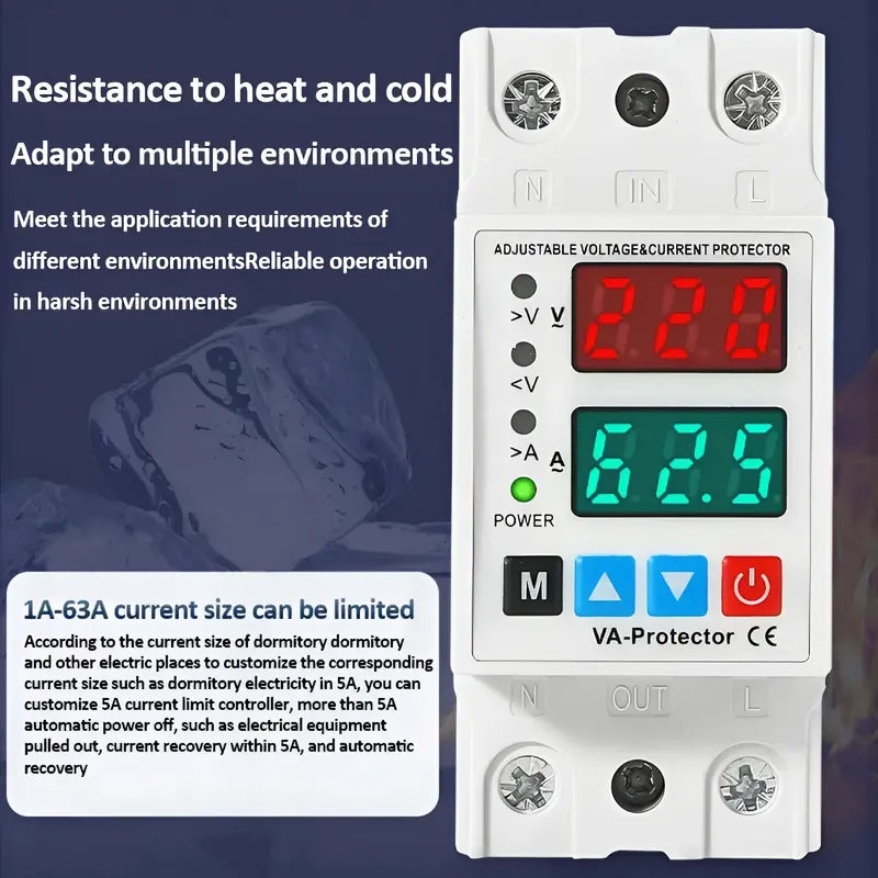 Protector Alto Bajo Voltaje Corriente Ajustable 63a 220v Din
