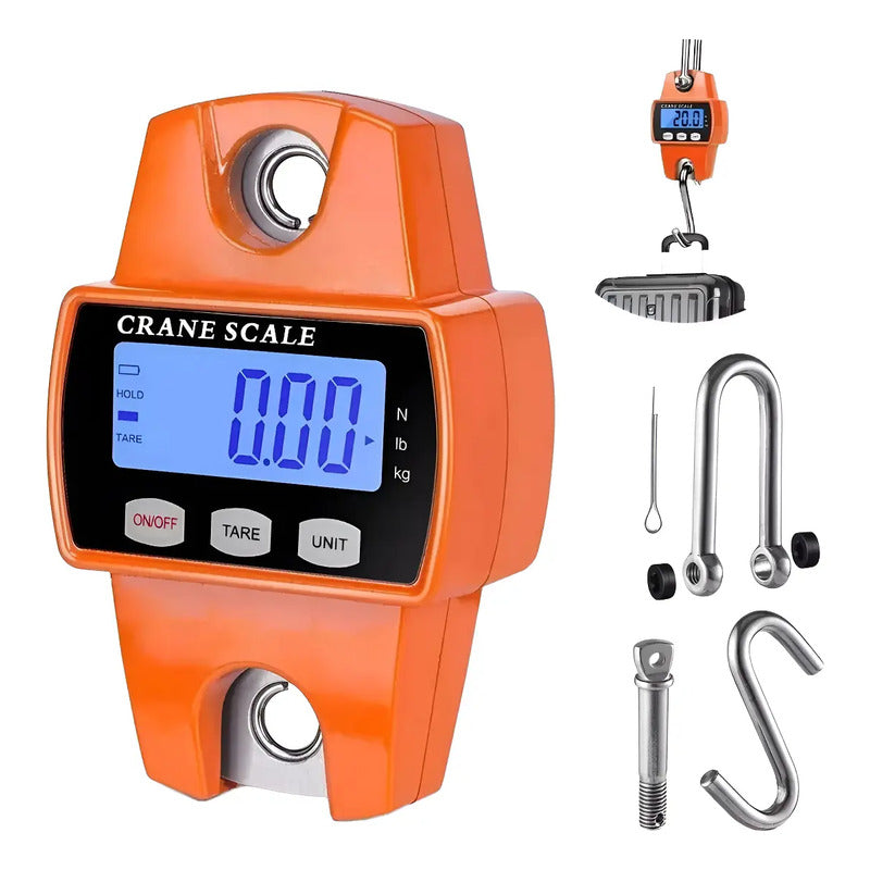 Balanza Pesa Digital Colgante Gancho Portátil 300 Kg Romana Naranja
