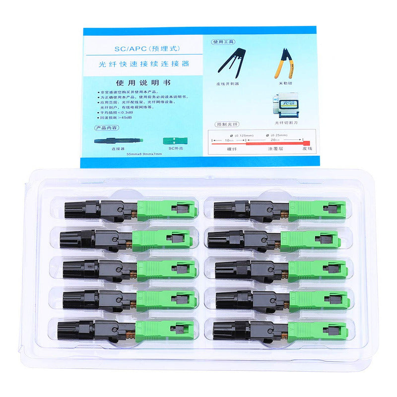 10 X Conectores Rápidos Sc/apc Fibra Óptica Ftth 10 Unidades