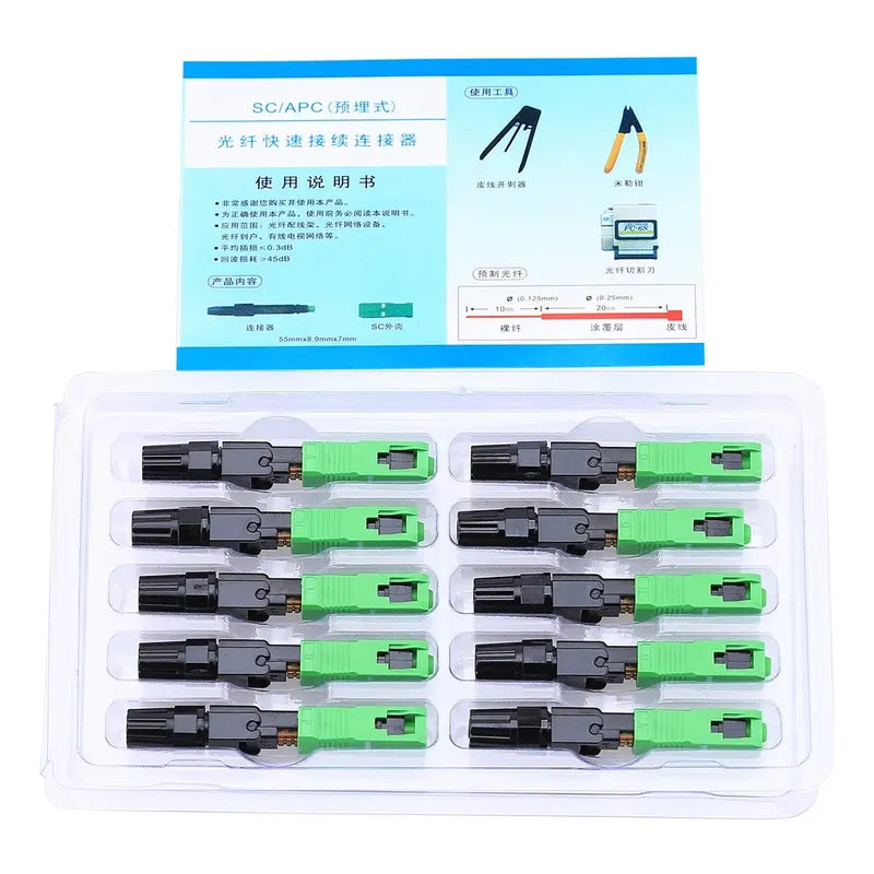 10 X Conectores Rápidos Sc/apc Fibra Óptica Ftth 10 Unidades