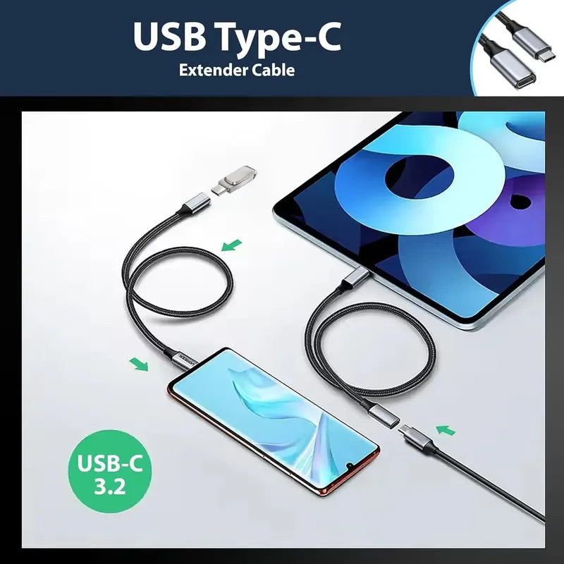 Cable Extension Macho Hembra Tipo C 10gbps Usb 3.2 1m Pd100w Gris Oscuro