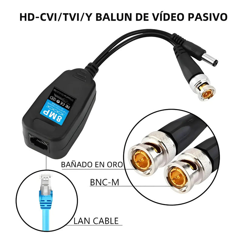 Balun De Vídeo Pasivo Rj45 Cat6-5 Hd-cvi Tvi Ahd Para Cctv Negro