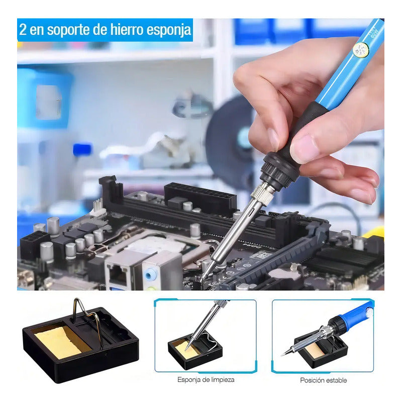 Kit Soldador De Estaño Eléctrico 60w Tipo Lápiz Temperatura Ajustable Genérica