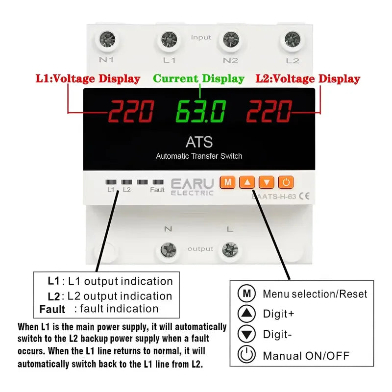 Ats Y Protector Voltaje Ajustable 220v 63a 2fa