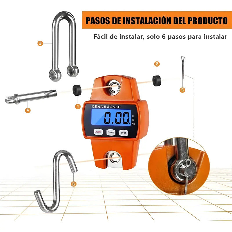 Balanza Pesa Digital Colgante Gancho Portátil 300 Kg Romana Naranja