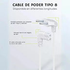 Cable Poder Tipo 8 Tv Conector En L Television Radio Enchufe