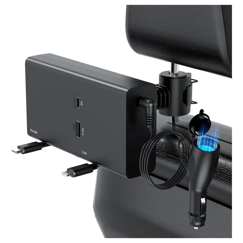 Estacion Carga Telefono 65w Asiento Trasero Auto Usb Cargado Negro